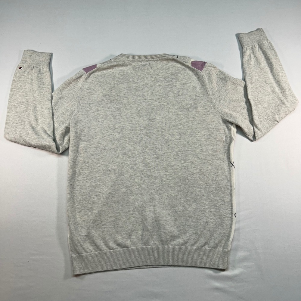 Tommy Hilfiger Mens Large Grey Purple Argyle V-Neck 100% Pima Cotton Sweater - Picture 6 of 7